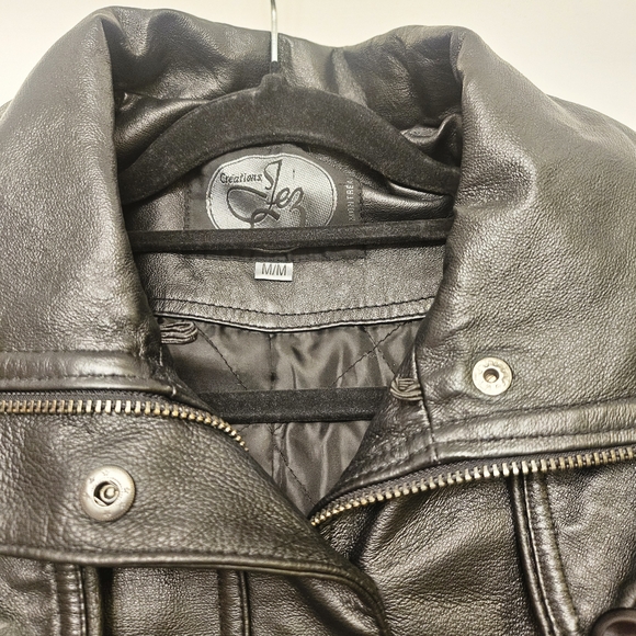 90s Vintage Black Leather Genuine Leather Jacket - Picture 3 of 10